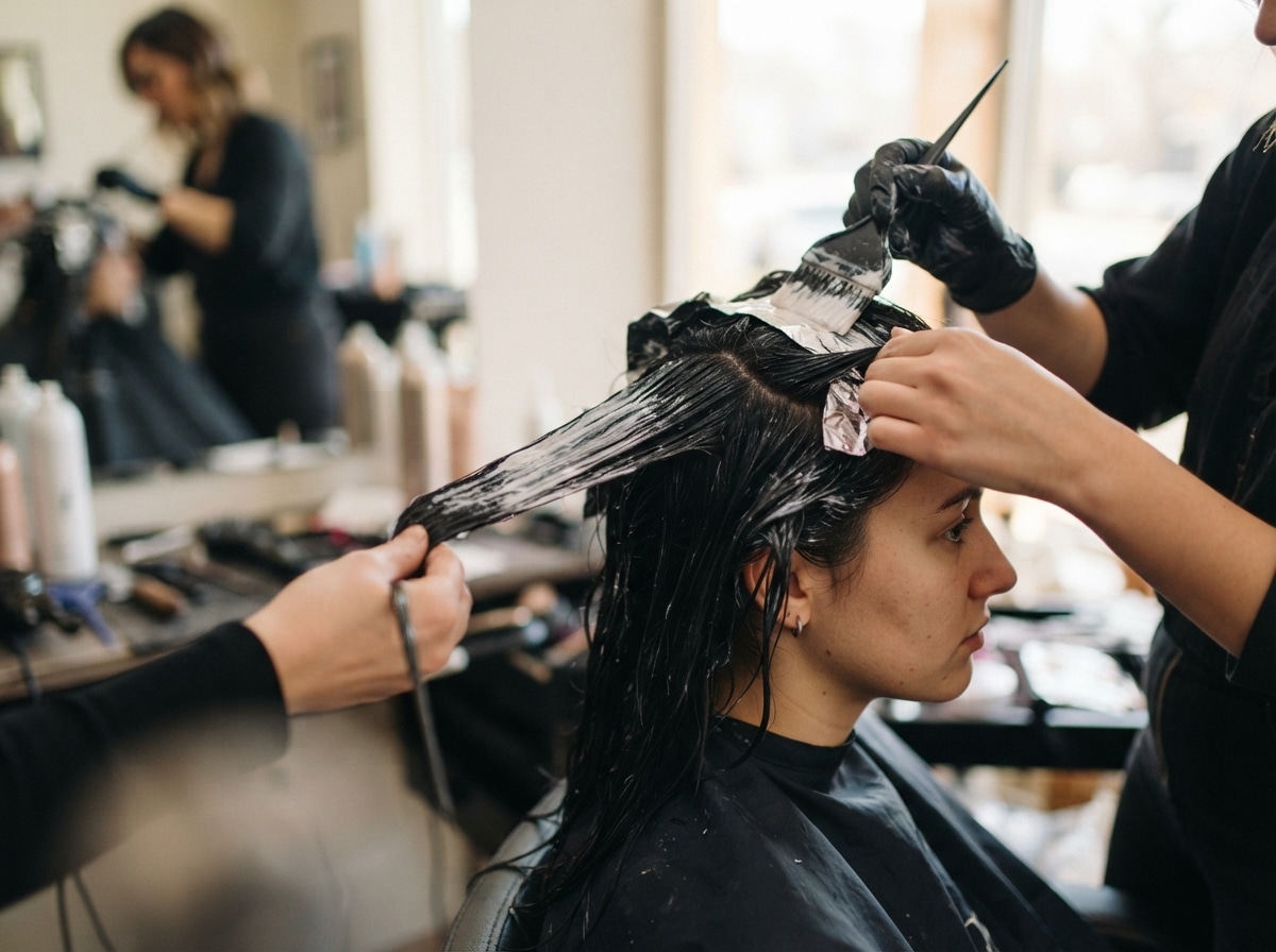 Blondierung auf schwarzer Haarfarbe